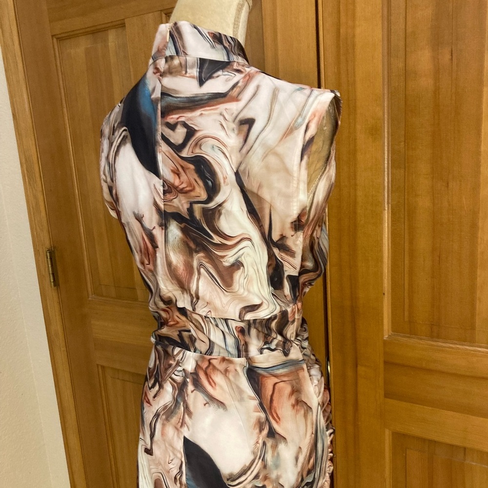 Marble Ruched Mini Designer Dress - Picture 12 of 16